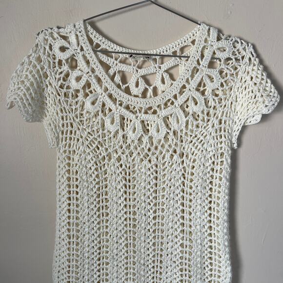 Mumu Mellow Crochet The Day Away Beige Cream Short Sleeve Dress Coverup Size M - Picture 3 of 11